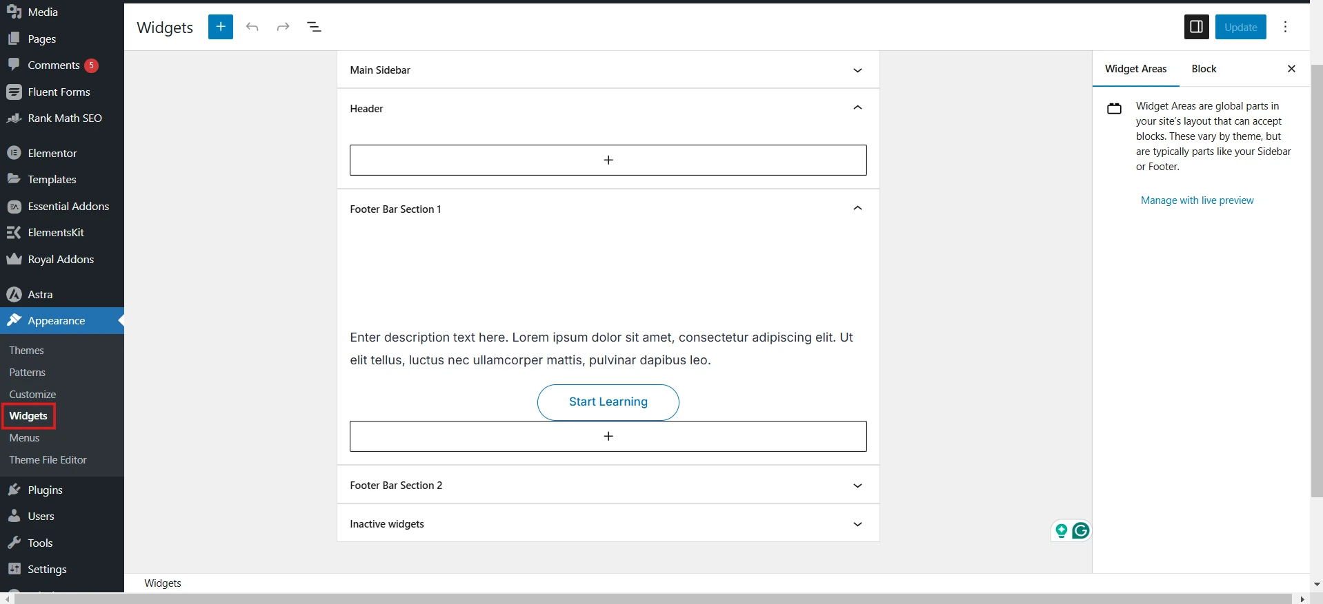 Using-Widgets to Search for Element on WordPress Website to Change